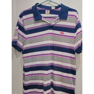 Levis Mens Striped Polo Shirt With Navy Collar Size L